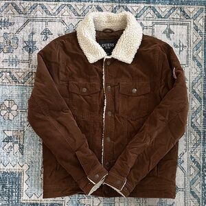 Guess Men's Brown Corduroy Jacket with Sherpa Lining